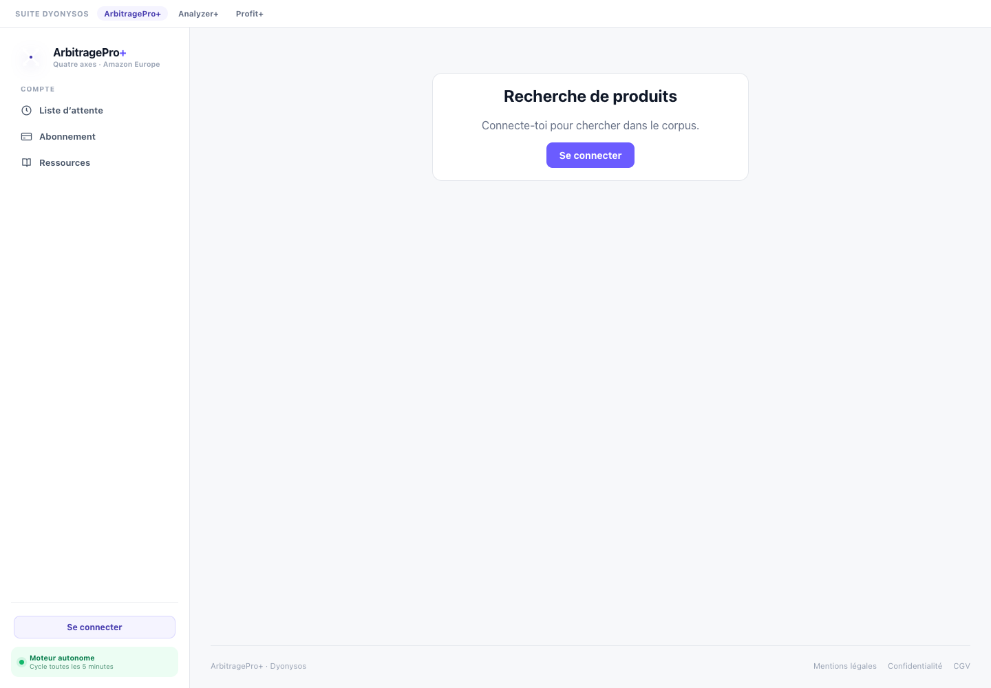Vue publique expurgée de la route /recherche, sans donnée de compte